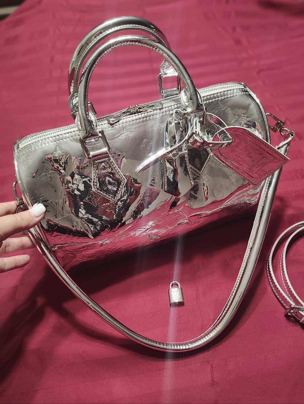 NEW Designer Monogram Speedy Metallic Mirror Silver Handbag LV MUST HAVE! - Picture 2 of 9